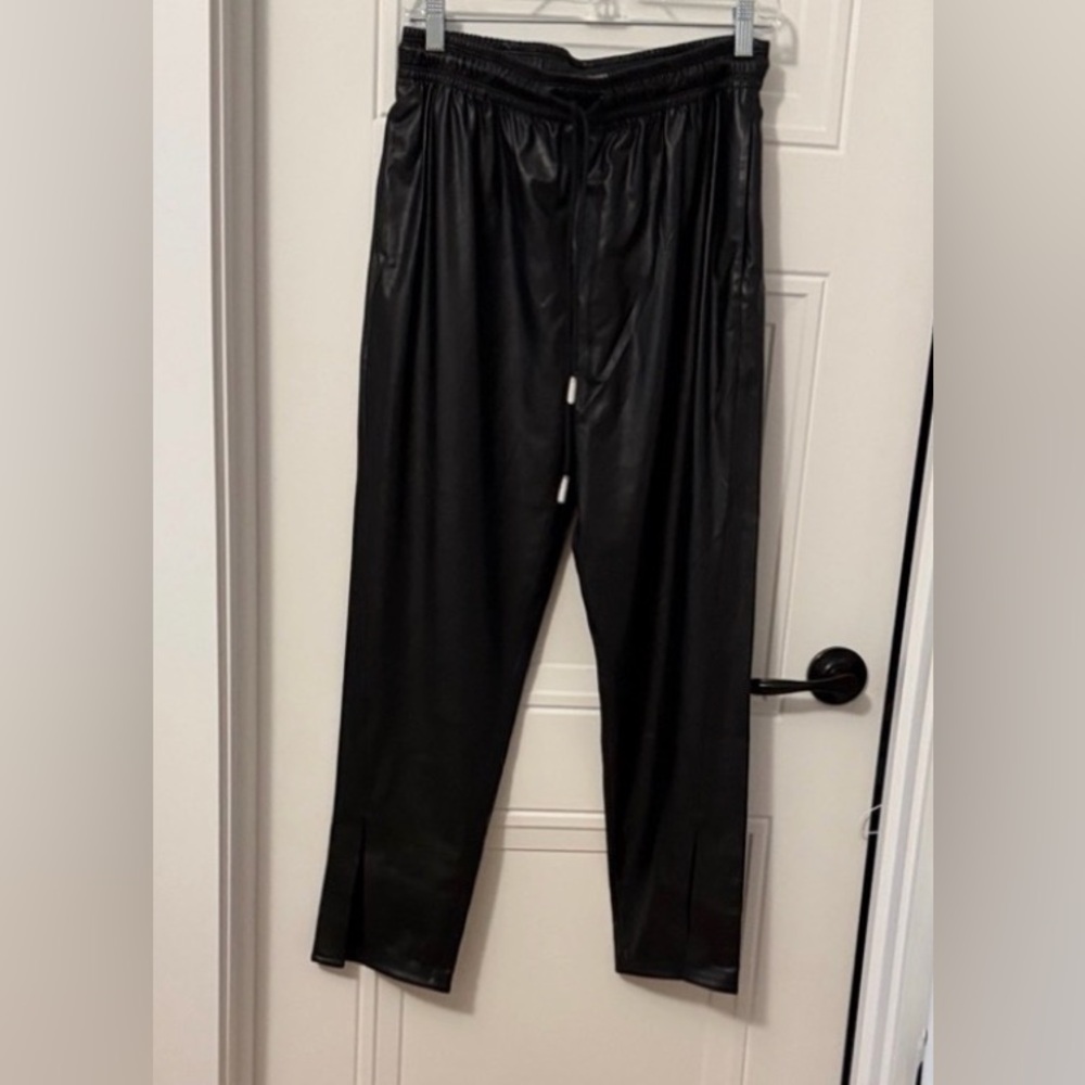 Theory Black Faux Leather Pull On Pants